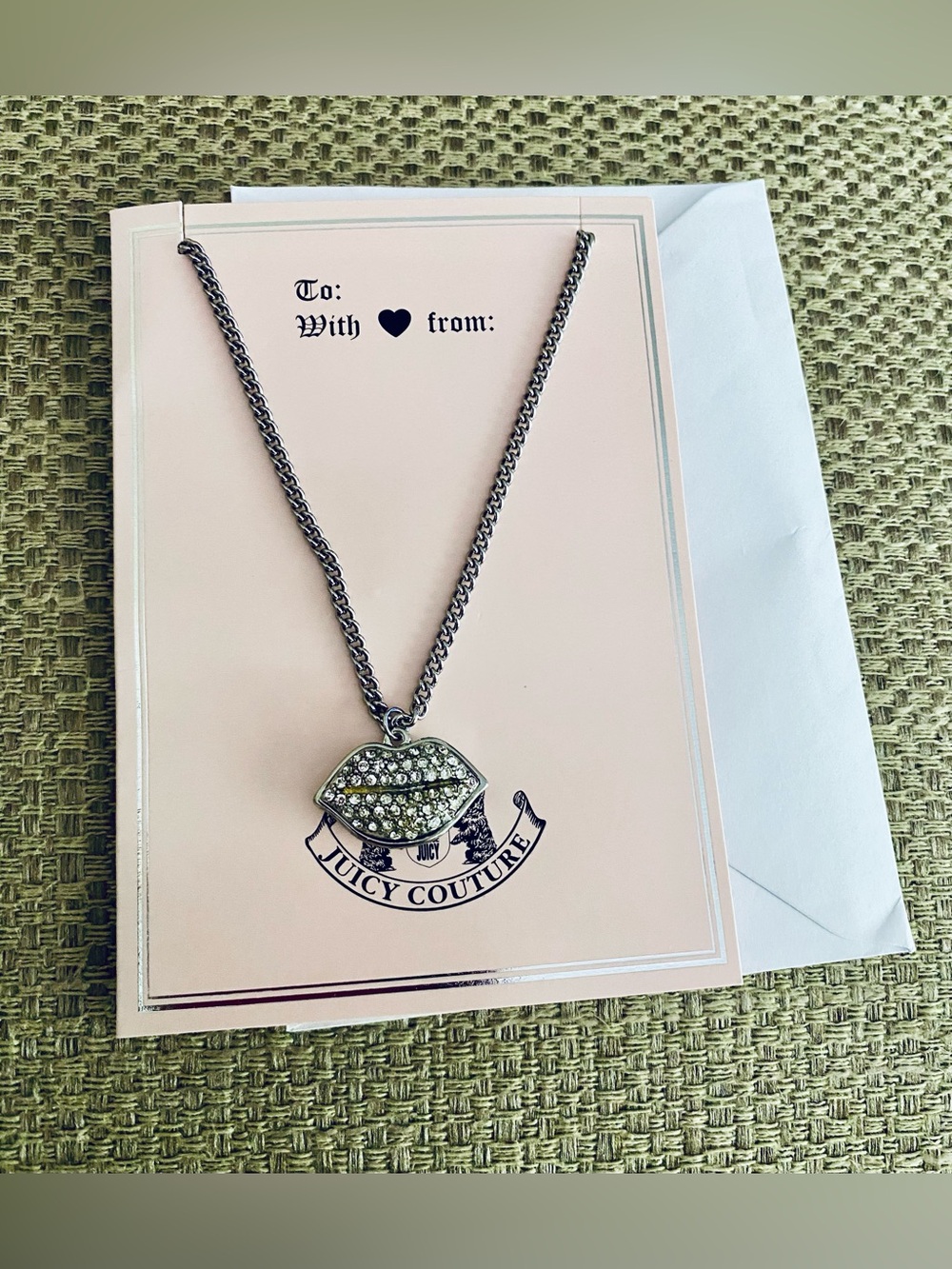 Juicy Couture Silver-Tone Crystal Lip Charm Necklace